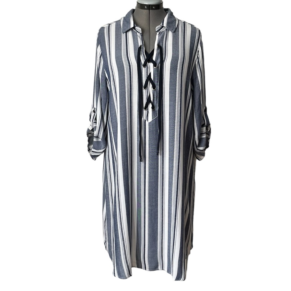 AUW striped lace front shirt dress 16